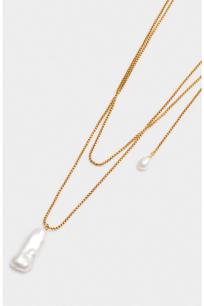 Pearl Lustre Lariat Necklace, Main, color, Gold