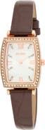 BCBG Tonneau Crystal Faux Leather Strap Watch, 26mm