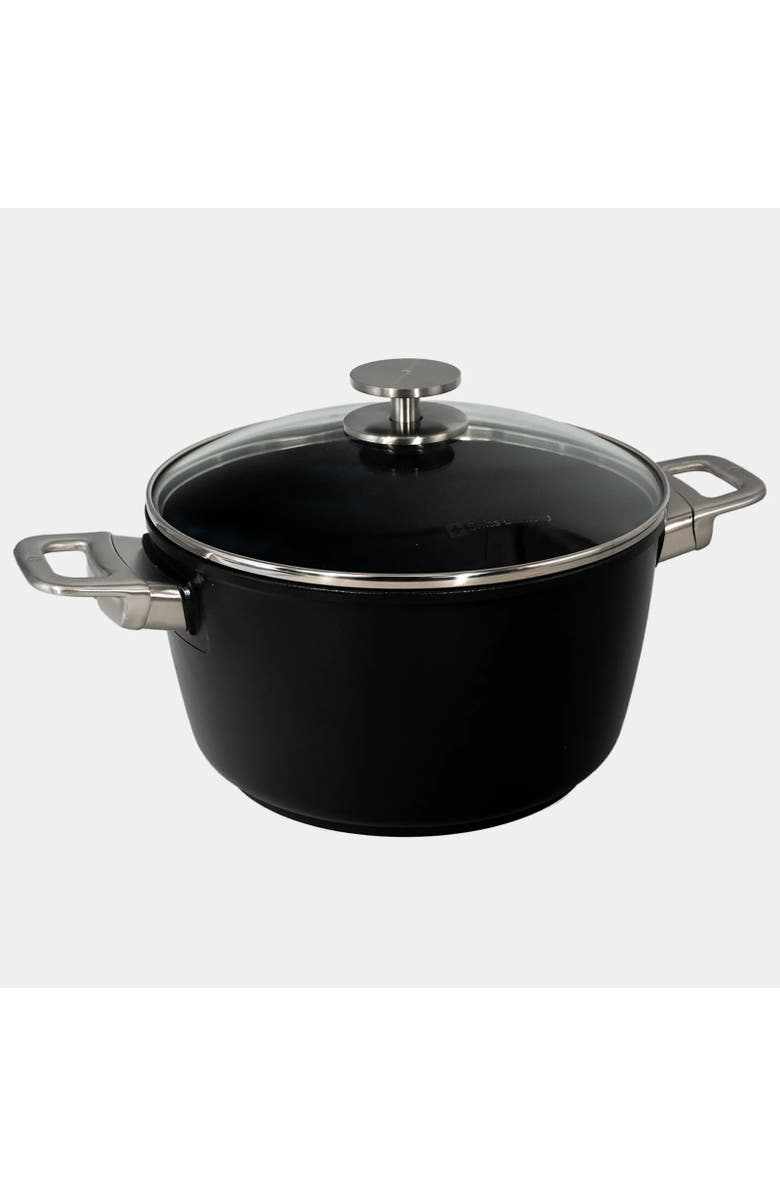 Swiss Diamond CHD Nonstick Stock Pot with Glass Lid, 5.5 qt, Main, color, Black