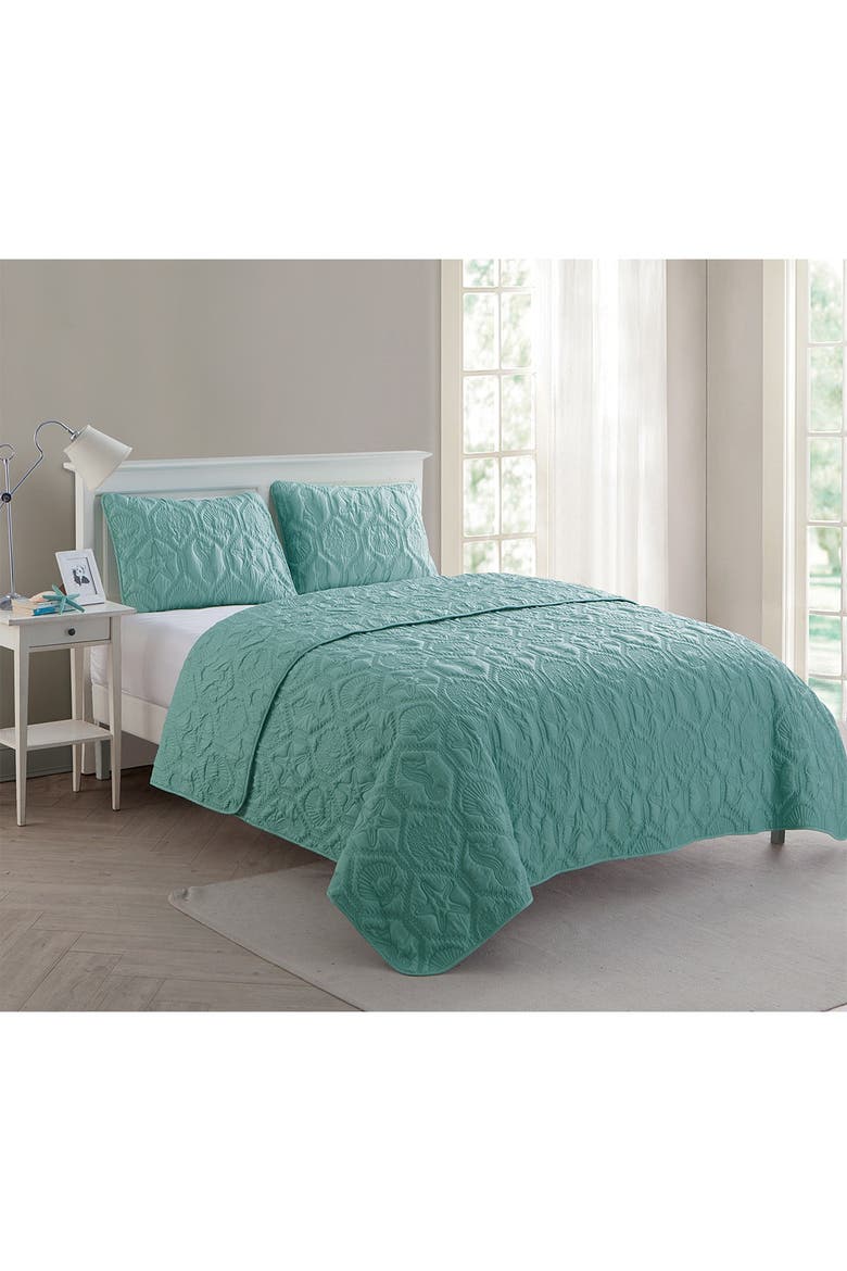 Shore Embossed Quilt Set - Queen, Main, color, BLUE