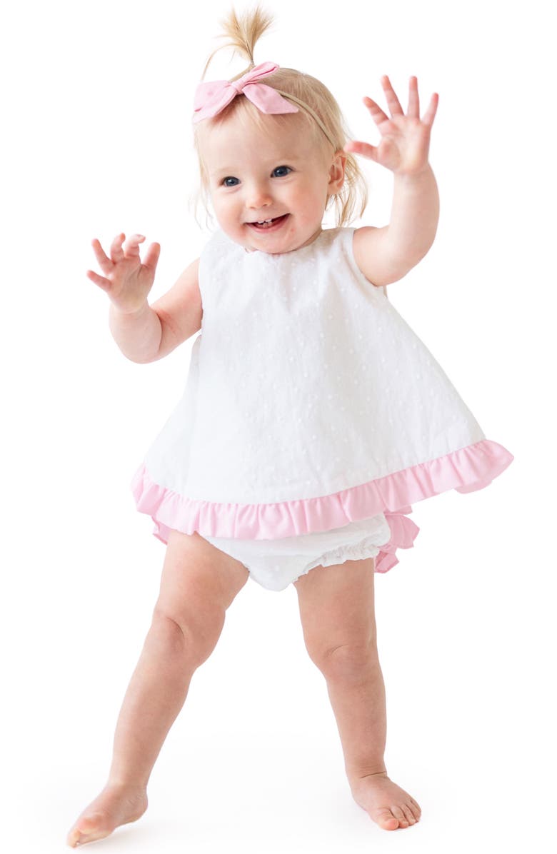 RuffleButts Swiss Dot Swing Top & Bloomers, Alternate, color,