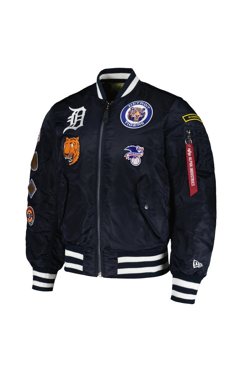 New Era x Alpha Industries Men's New Era x Alpha Industries Navy/Camo Detroit Tigers Reversible Full-Zip Bomber Jacket, Alternate, color,
