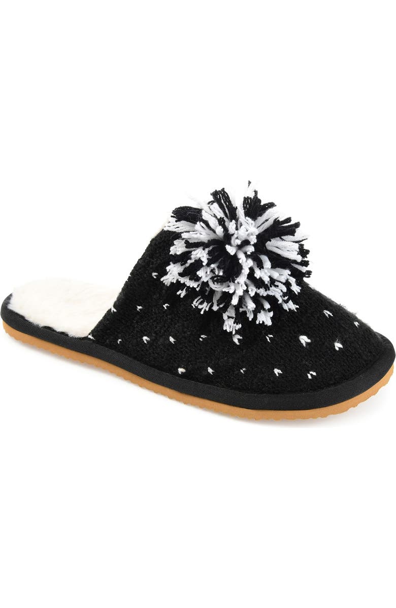 Journee Collection JOURNEE Stardust Pompom Slipper, Main, color, Black