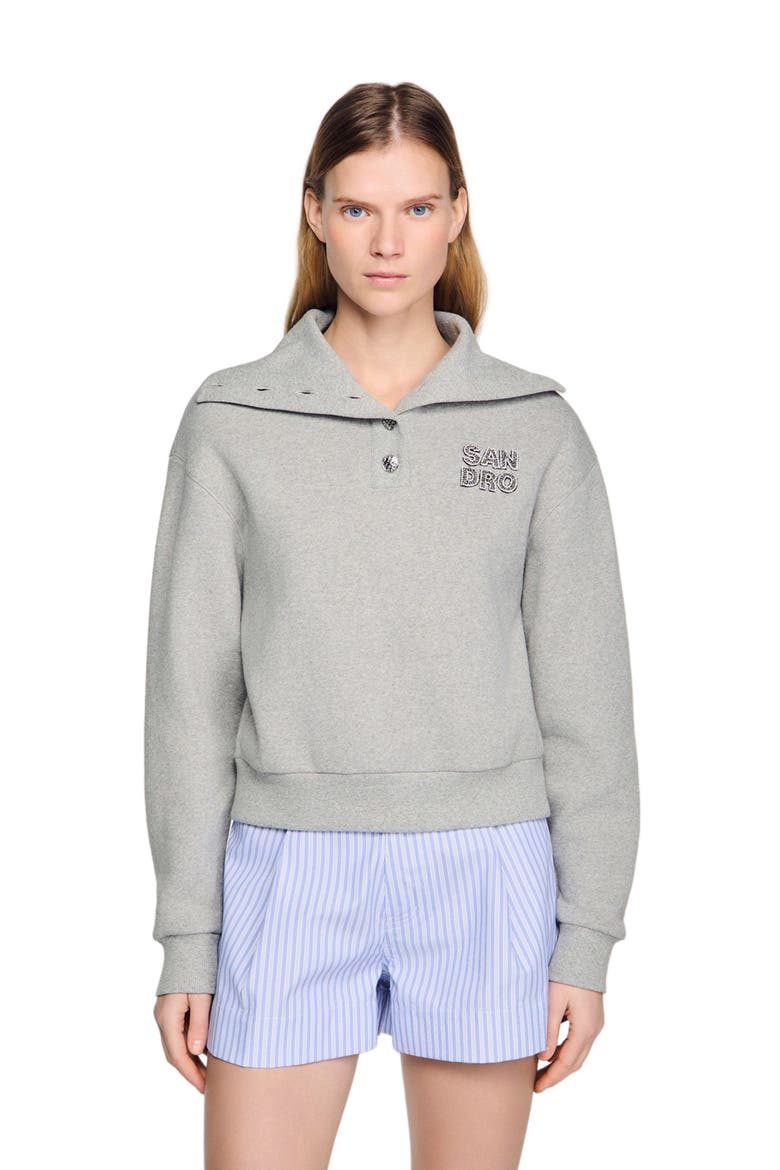 Embroidered split neck sweatshirt, Main, color, Grey