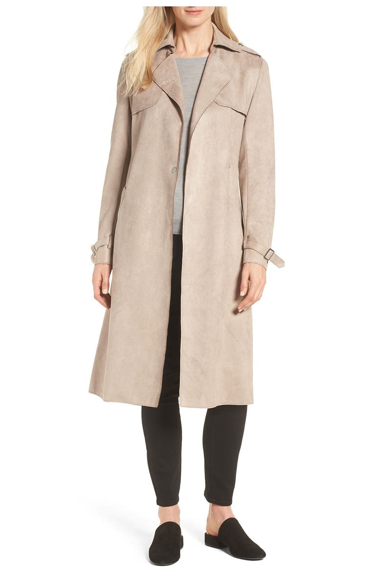 Tahari Mel Faux Suede Trench Coat, Alternate, color, 