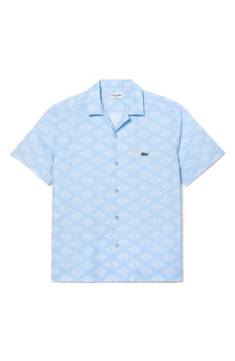 Relaxed Fit Logo Print Short Sleeve Button-Up Camp Shirt