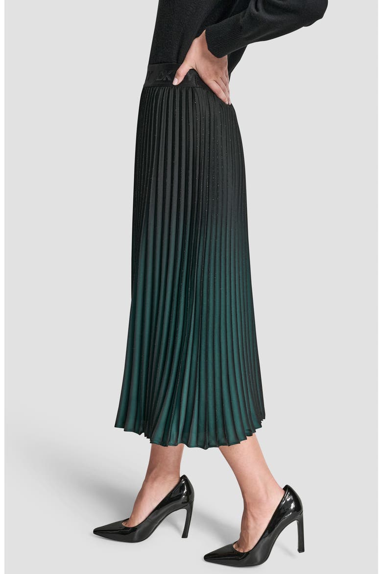 Foil Ombré Pleated Midi Skirt, Alternate, color, BLACK/ATLANTIC GREEN