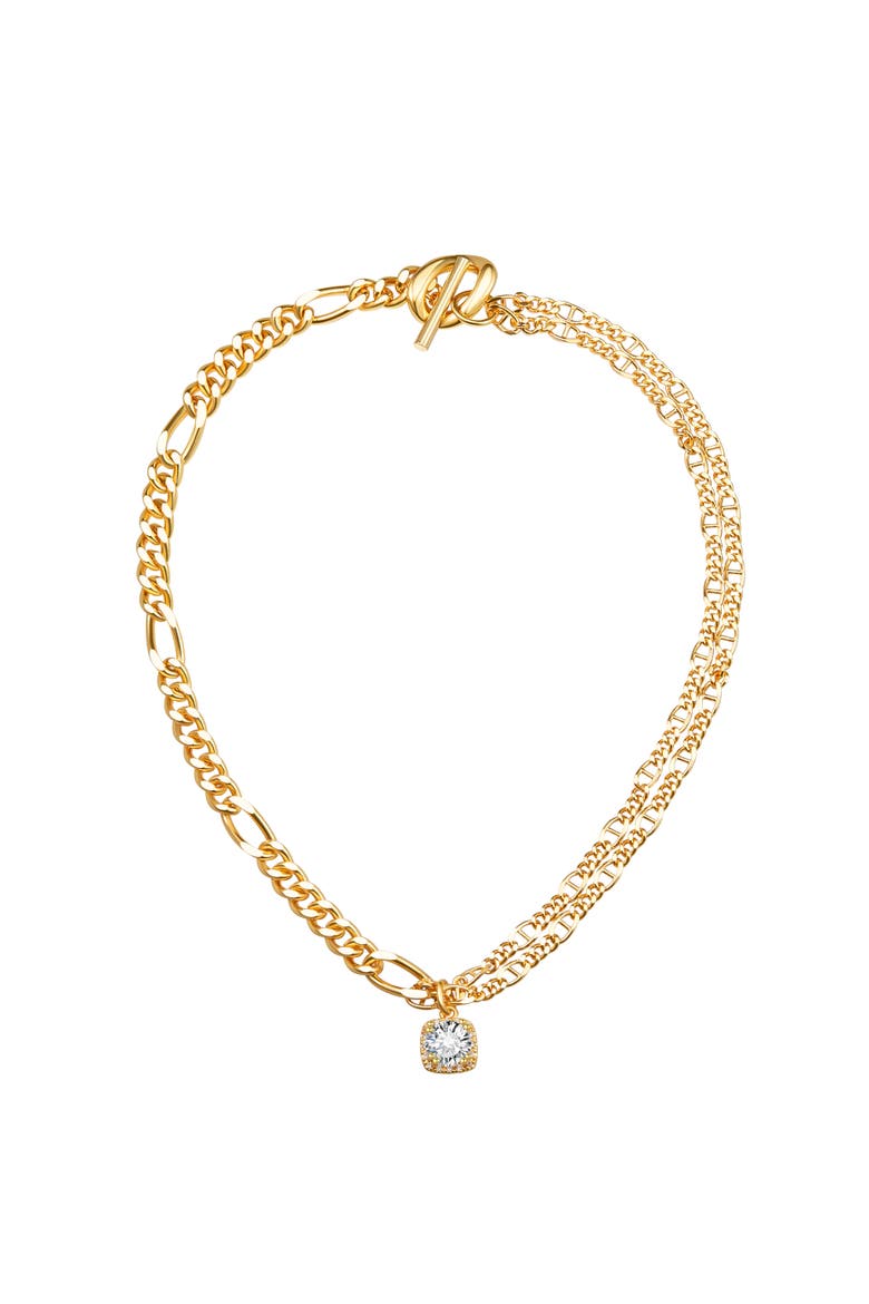 Double Layered Solitaire Pendant Necklace, Main, color, Gold