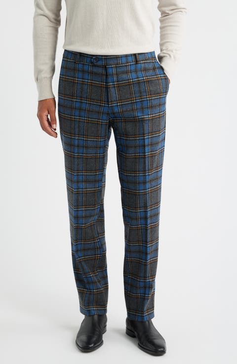 Plaid Wool Blend Flannel Dress Pants