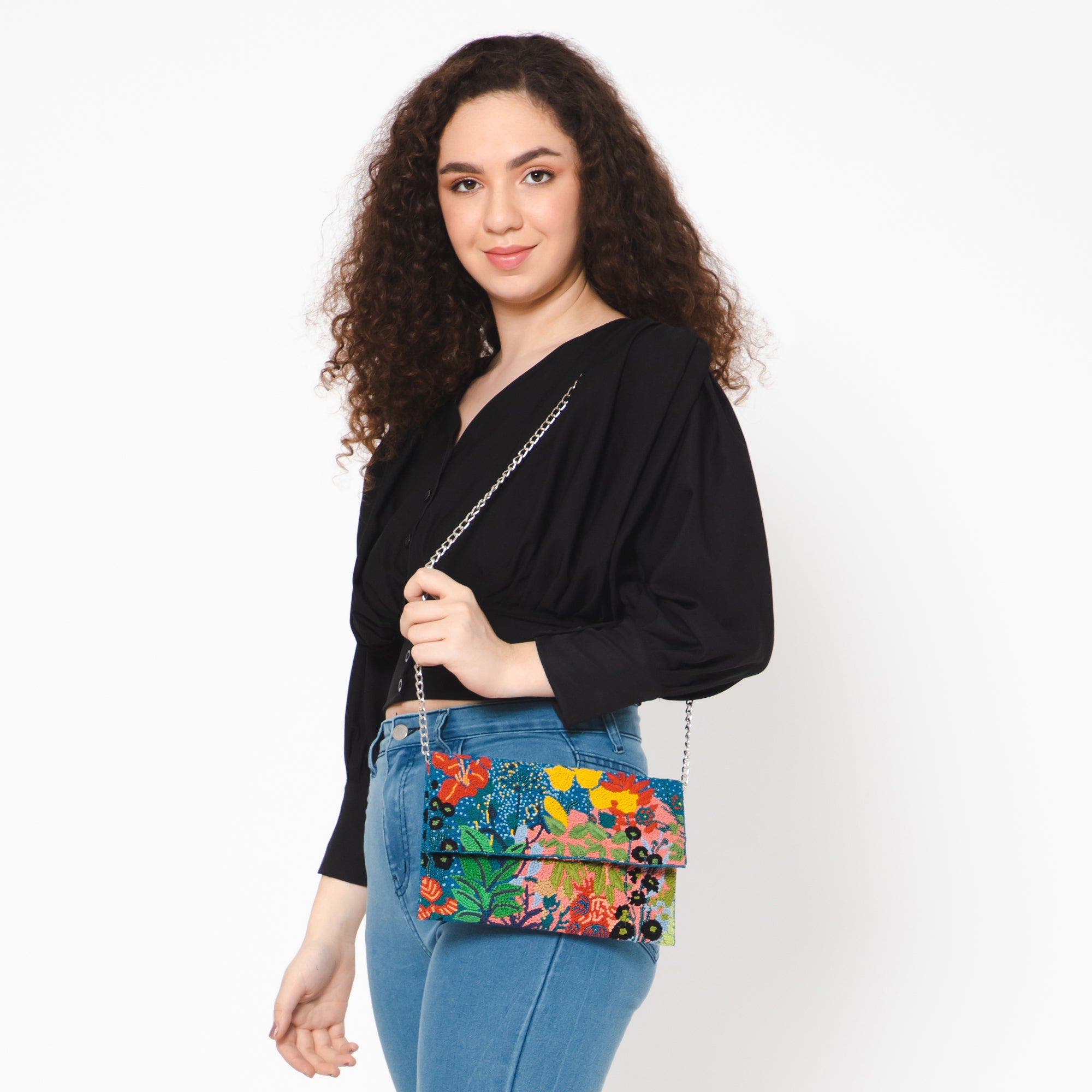 Vismaya Festive Floral Embroidered Clutch, Alternate, color, Blue Multi