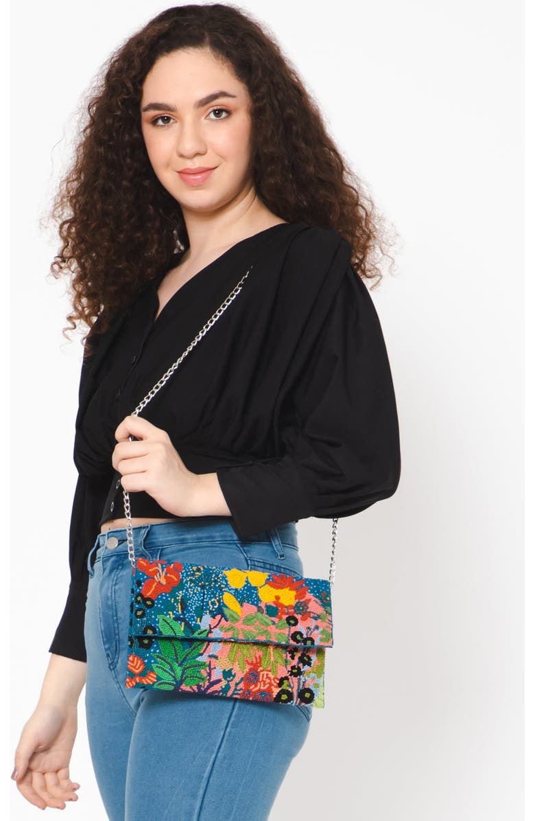 Vismaya Festive Floral Embroidered Clutch, Alternate, color, Blue Multi