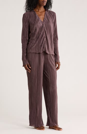 Danskin Collarted Top Pajamas In Brown