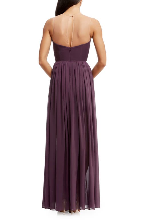 Dress The Population Eleanor Illusion Neck Gown In Purple
