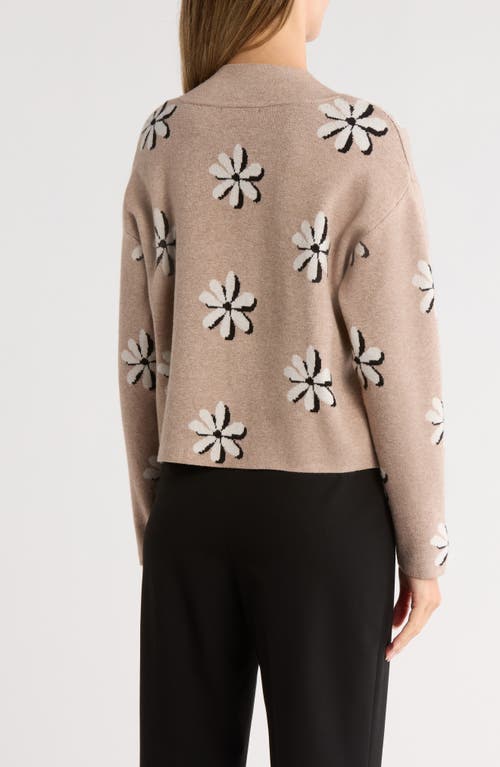 T Tahari Mock Neck Jacquard Sweater In Brown