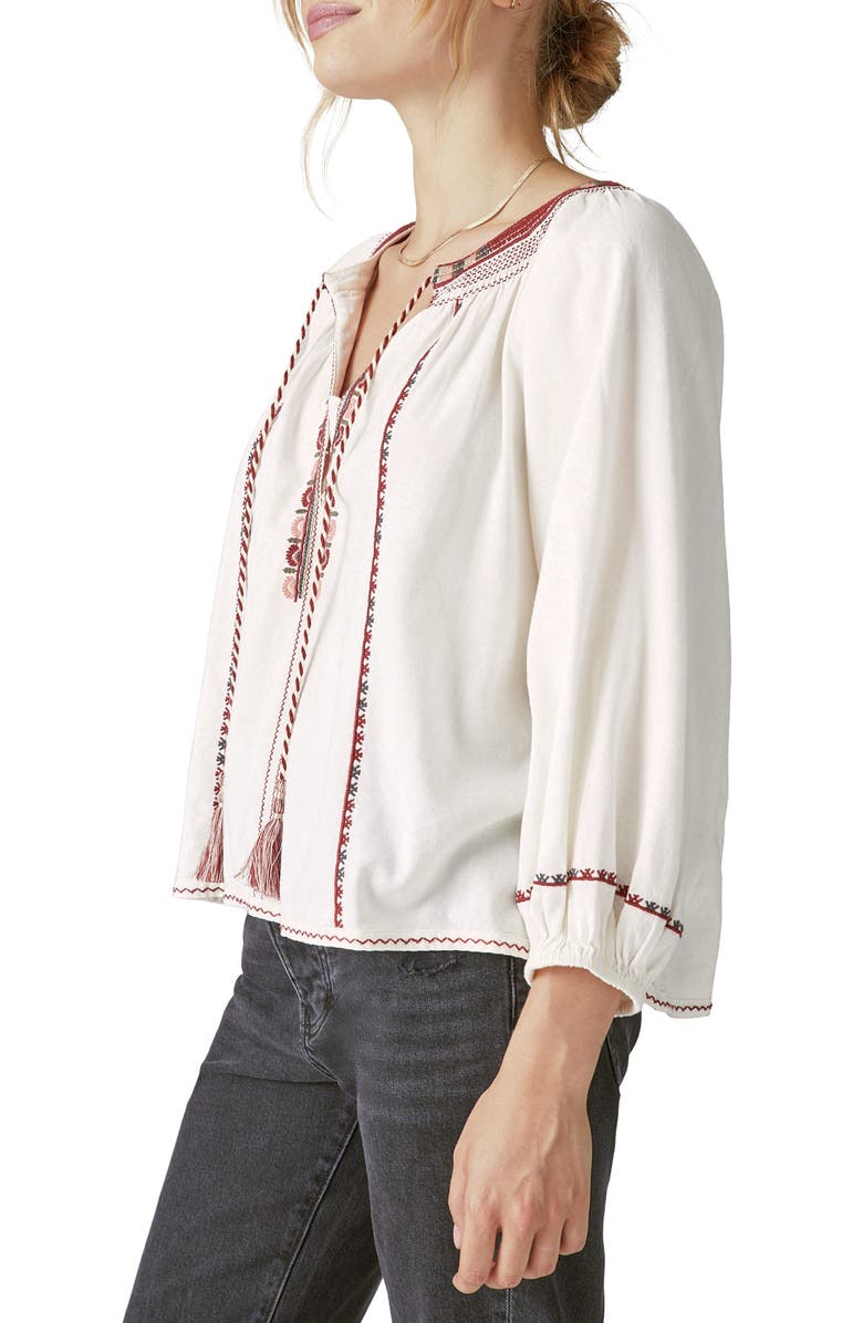 Lucky Brand Embroidered Peasant Blouse, Alternate, color, 