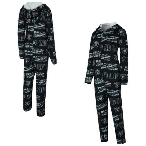 Women
s Concepts Sport  Black Las Vegas Raiders Roadway Allover Print Microfleece Full-Zip Union Suit