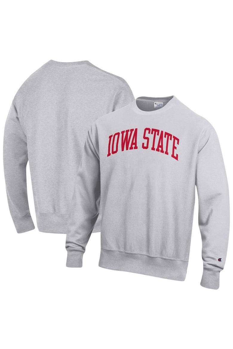 Men's Champion Heathered Gray Iowa State Cyclones Arch Reverse Weave Pullover Sweatshirt, Main, color, Heather Gray