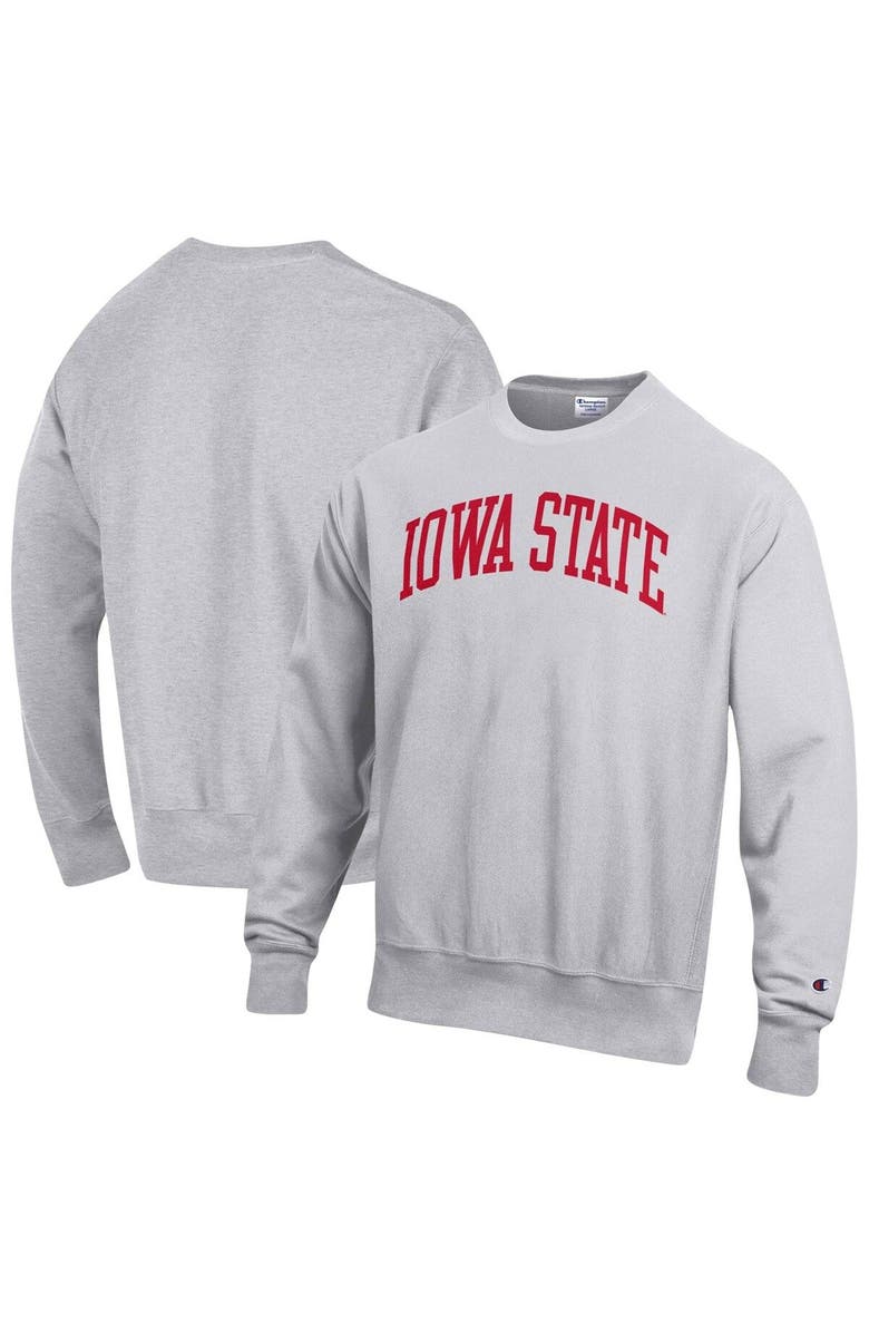 Champion Men's Champion Heathered Gray Iowa State Cyclones Arch Reverse Weave Pullover Sweatshirt, Main, color, Heather Gray