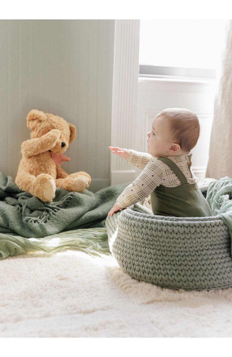 Ely's & Co. Cotton Floral Plaid Collection - Bodysuit + Overalls, Alternate, color, Tan