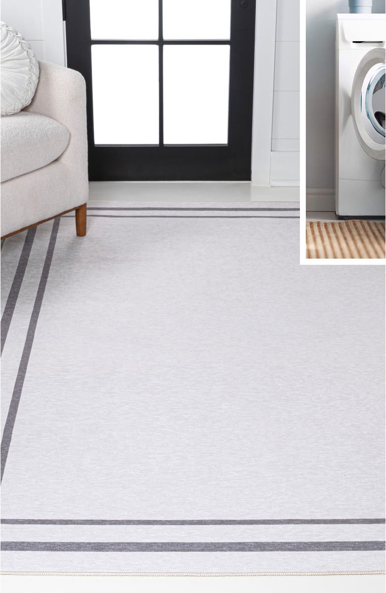 JONATHAN Y Sloane Classic 2-Stripe Border Washable Area Rug, Alternate, color, White/Gray