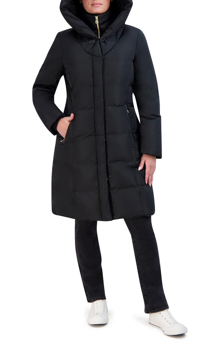 Cole Haan Taffeta Quilted Puffer Coat with Bib, Main, color, Black