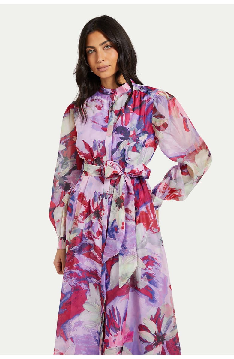 Wallis Floral Print Organza Midi Shirt Dress, Alternate, color, Pink
