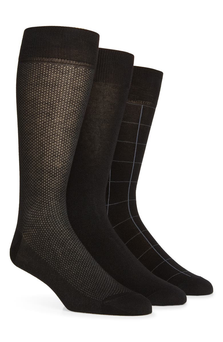 Lorenzo Uomo 3-Pack Cotton Blend Dress Socks, Main, color, Black