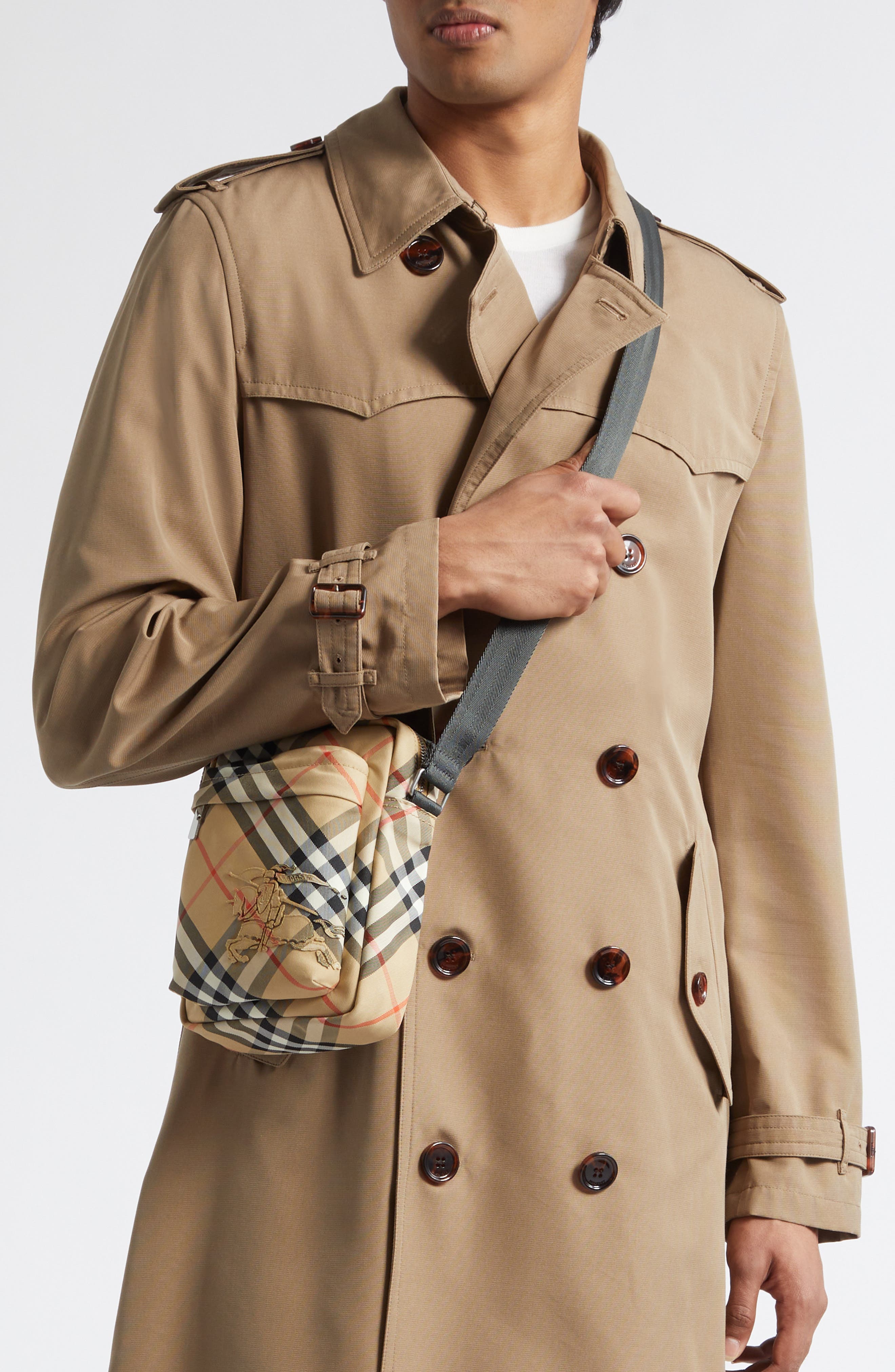 Burberry Classic Check North/South Crossbody Bag, Alternate, color, Sand