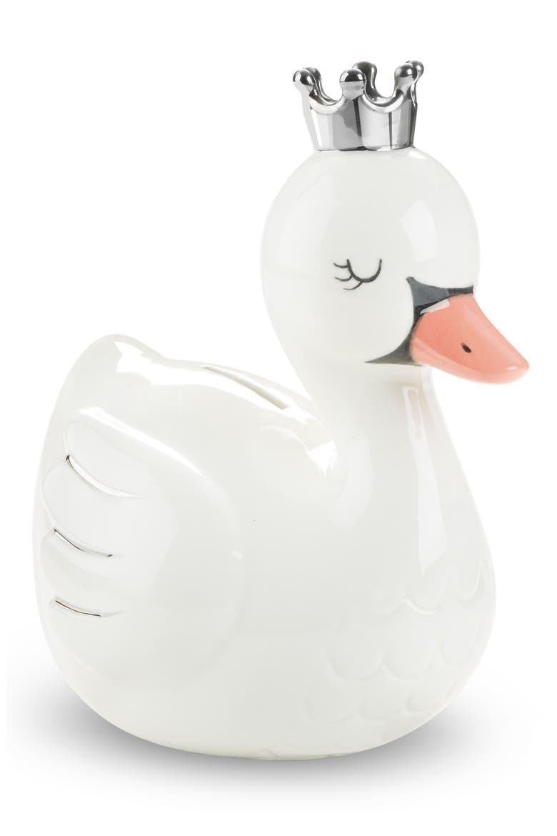 Swan Princess Ceramic Bank, Main, color, WHITE/ SILVER