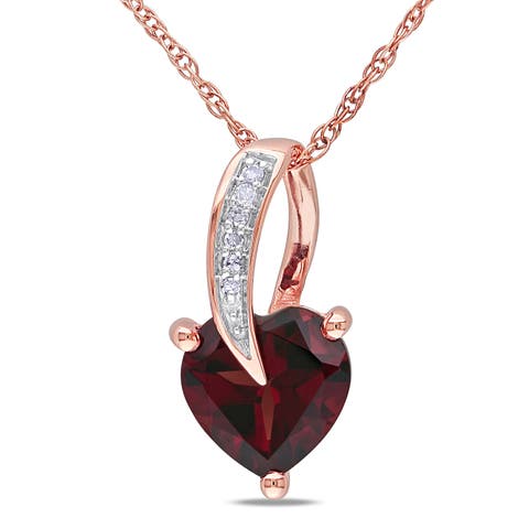 Gemstone & Diamond Swirl Heart Necklace 10K