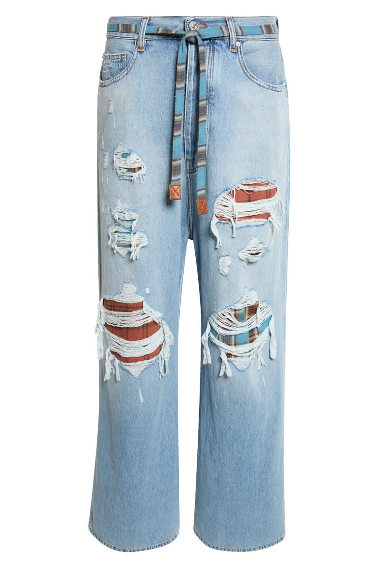 Flannel Repaired Baggy Jeans, Main, color, SURFRIDER INDIGO
