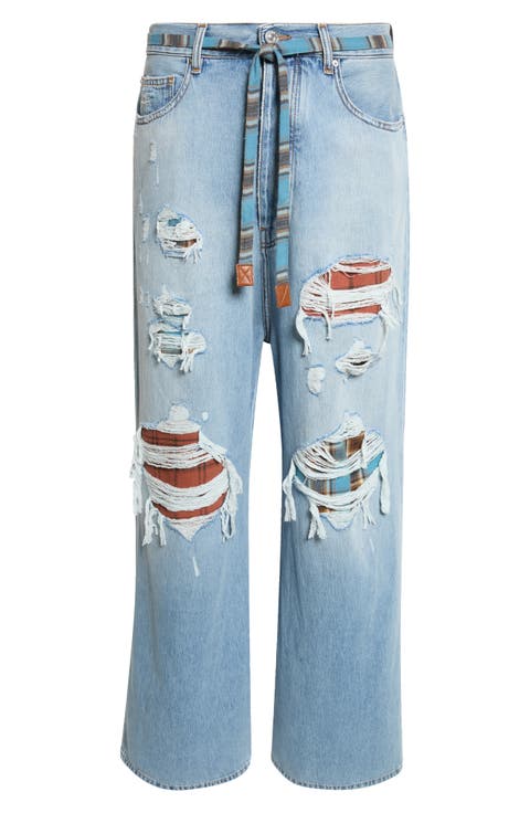 Flannel Repaired Baggy Jeans