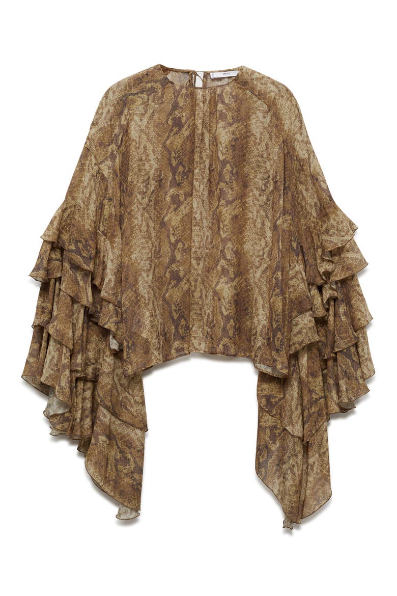 Carola Tiered Bell Sleeve Chiffon Top, Main, color, BROWN