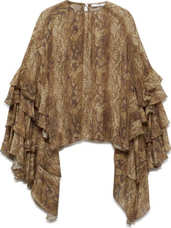 MANGO Carola Tiered Bell Sleeve Chiffon Top | Nordstrom