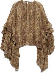 MANGO Carola Tiered Bell Sleeve Chiffon Top