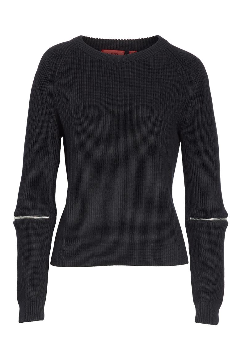 Sailey Cotton Sweater, Alternate, color, BLACK