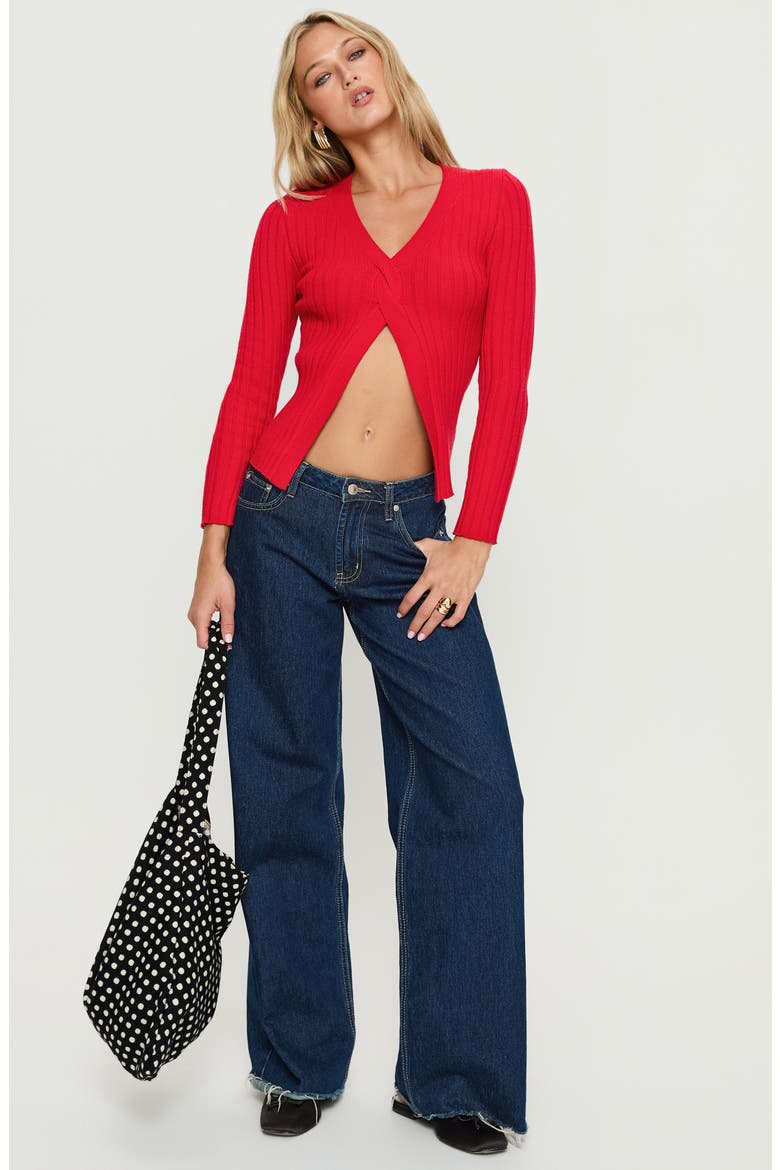Donya Twist Detail Ribbed Top, Alternate, color, RED