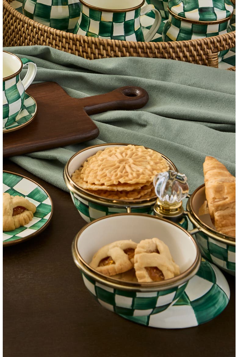 Emerald Check Enameled Steel Triplicity Bowls & Stand Set, Alternate, color, EMERALD