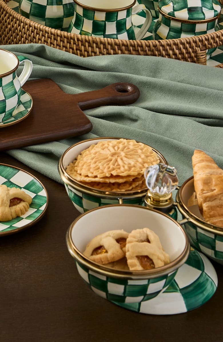 MACKENZIE CHILDS Emerald Check Enameled Steel Triplicity Bowls & Stand Set, Alternate, color, Emerald