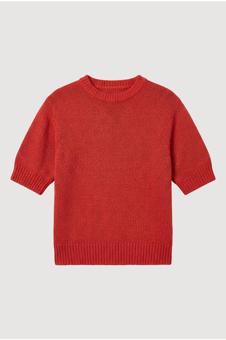 Heidi Pullover Short-Sleeve Knit Top, Alternate, color, Red Orange