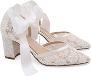 Kailee P Abby Lace Block Heel with Satin Ankle Tie