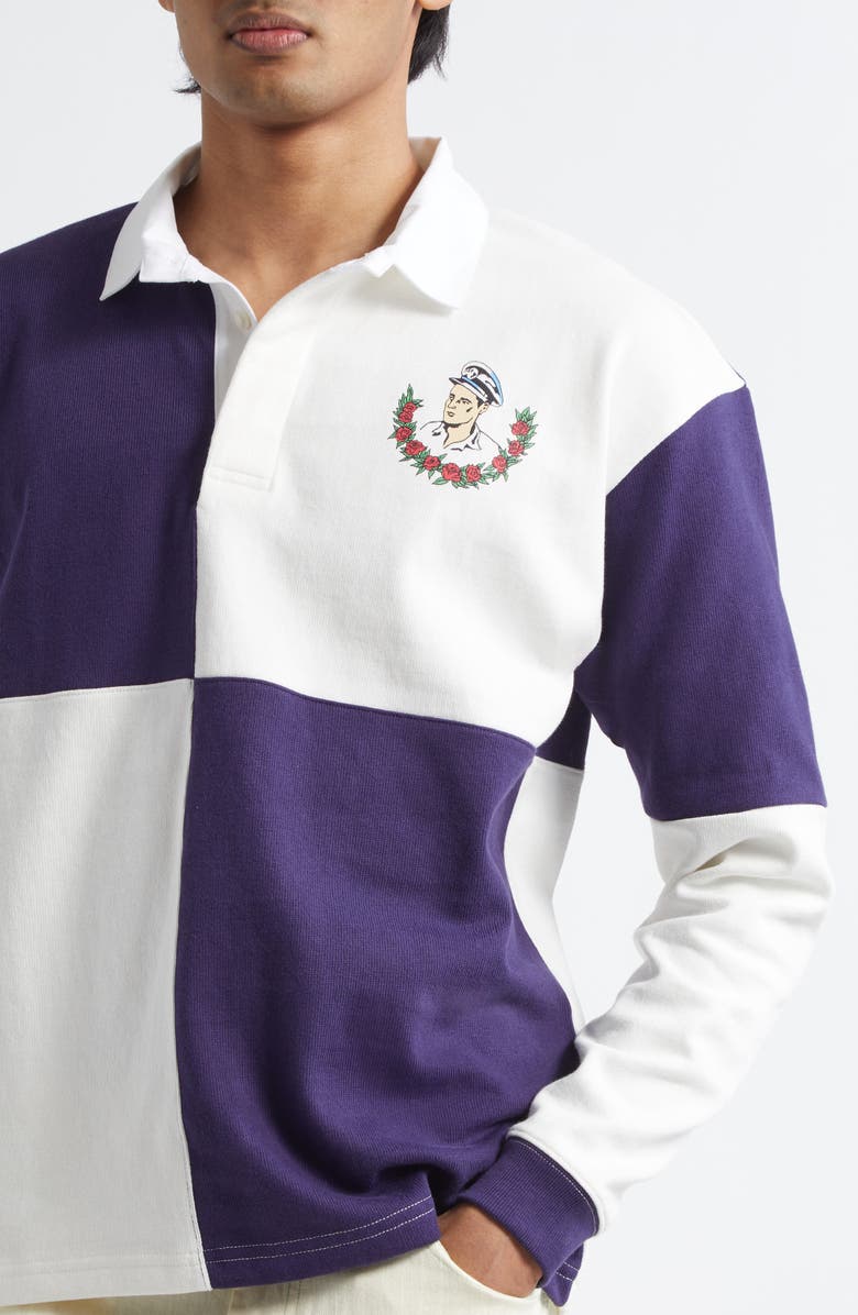 Bode Grandfather Colorblock Polo, Alternate, color, Navy/ White