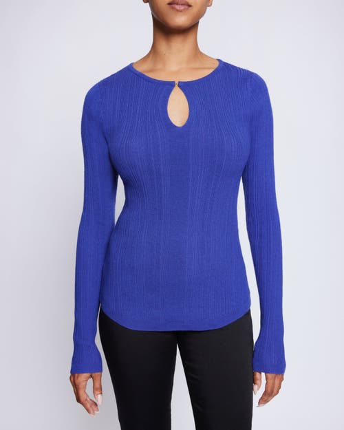 Santorelli Charlene Ribbed Keyhole Knit Top In Violet Blue