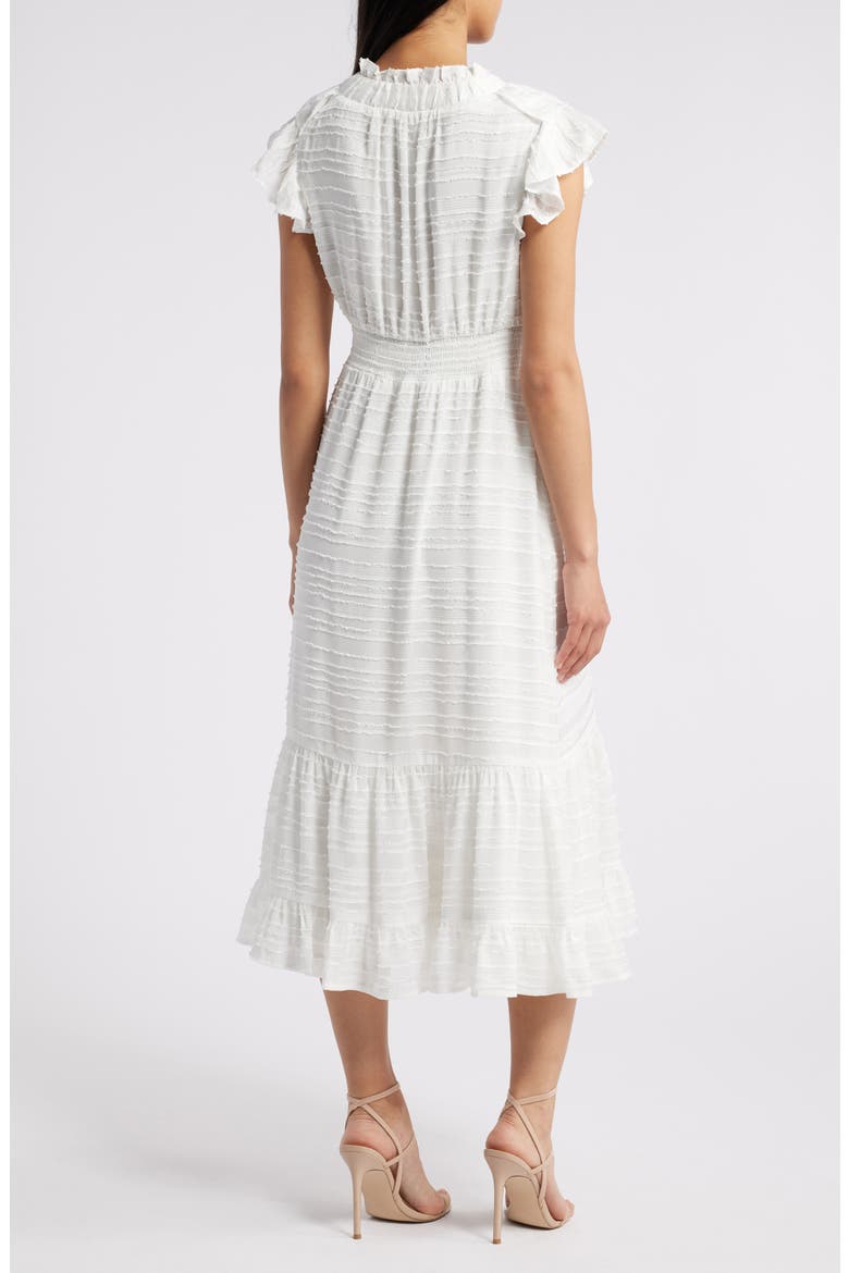Ruffle Detail Textured Stripe Dress, Alternate, color, WHITE
