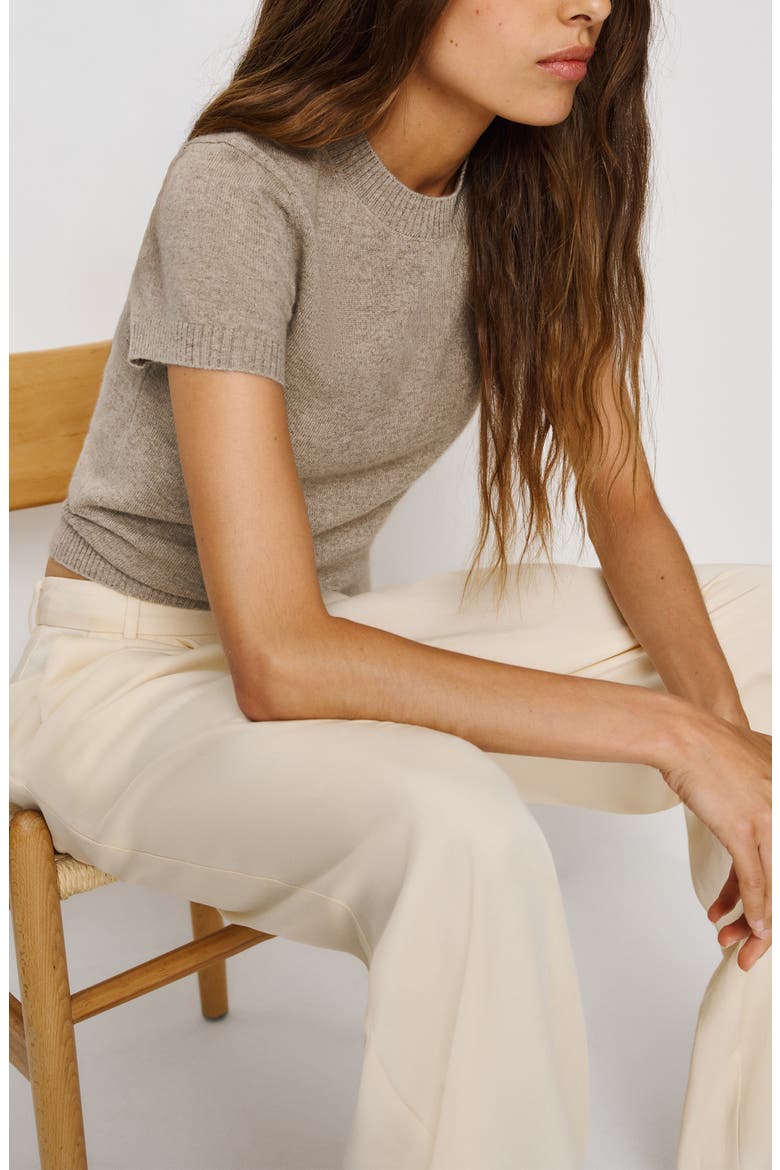 Darcy Cashmere Short Sleeve Sweater, Alternate, color, OATMEAL