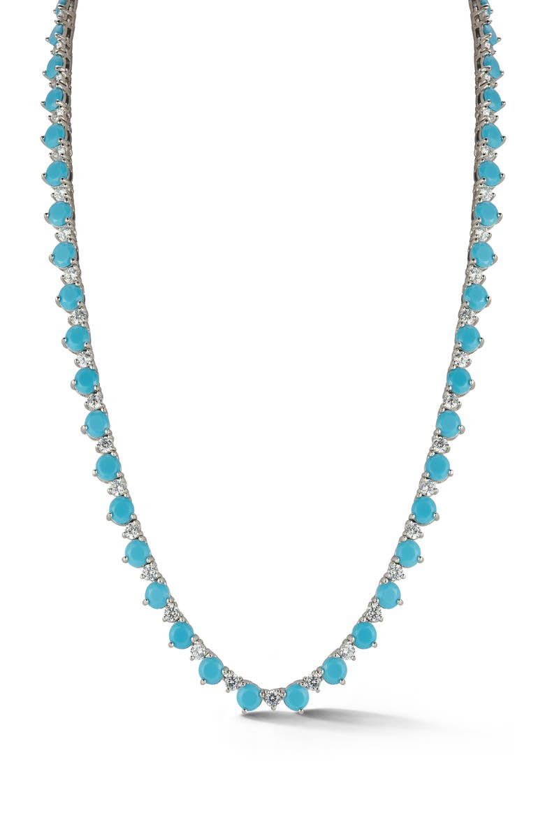 Cubic Zirconia & Synthetic Turquoise Tennis Necklace, Main, color, SILVER