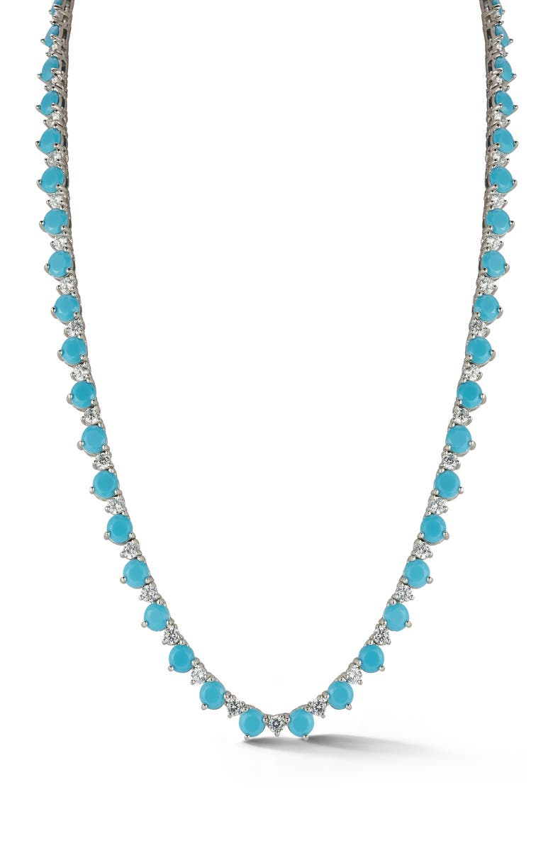 CHLOE AND MADISON Cubic Zirconia & Synthetic Turquoise Tennis Necklace, Main, color, Silver