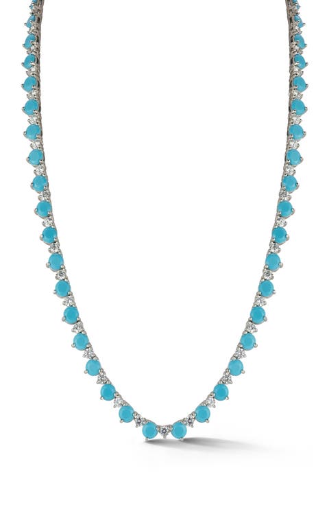 Cubic Zirconia & Synthetic Turquoise Tennis Necklace