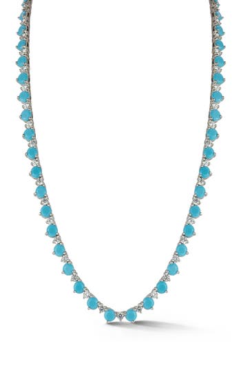 Chloe & Madison Chloe And Madison Cubic Zirconia & Synthetic Turquoise Tennis Necklace In Silver