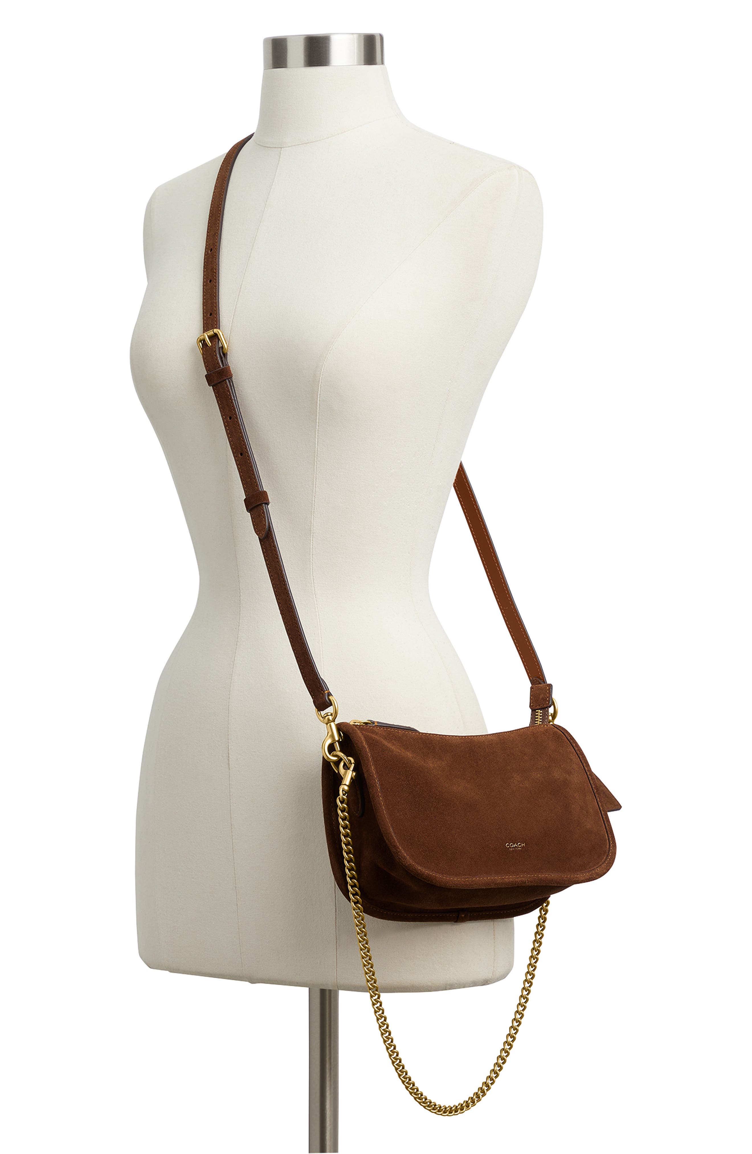 COACH Waverly Suede Shoulder Bag, Alternate, color, Warm Brown